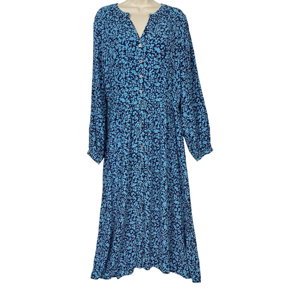 LOFT Maxi Dress Womens 10 Ditsy Floral Long Sleeve Button Front Boho Cottagecore